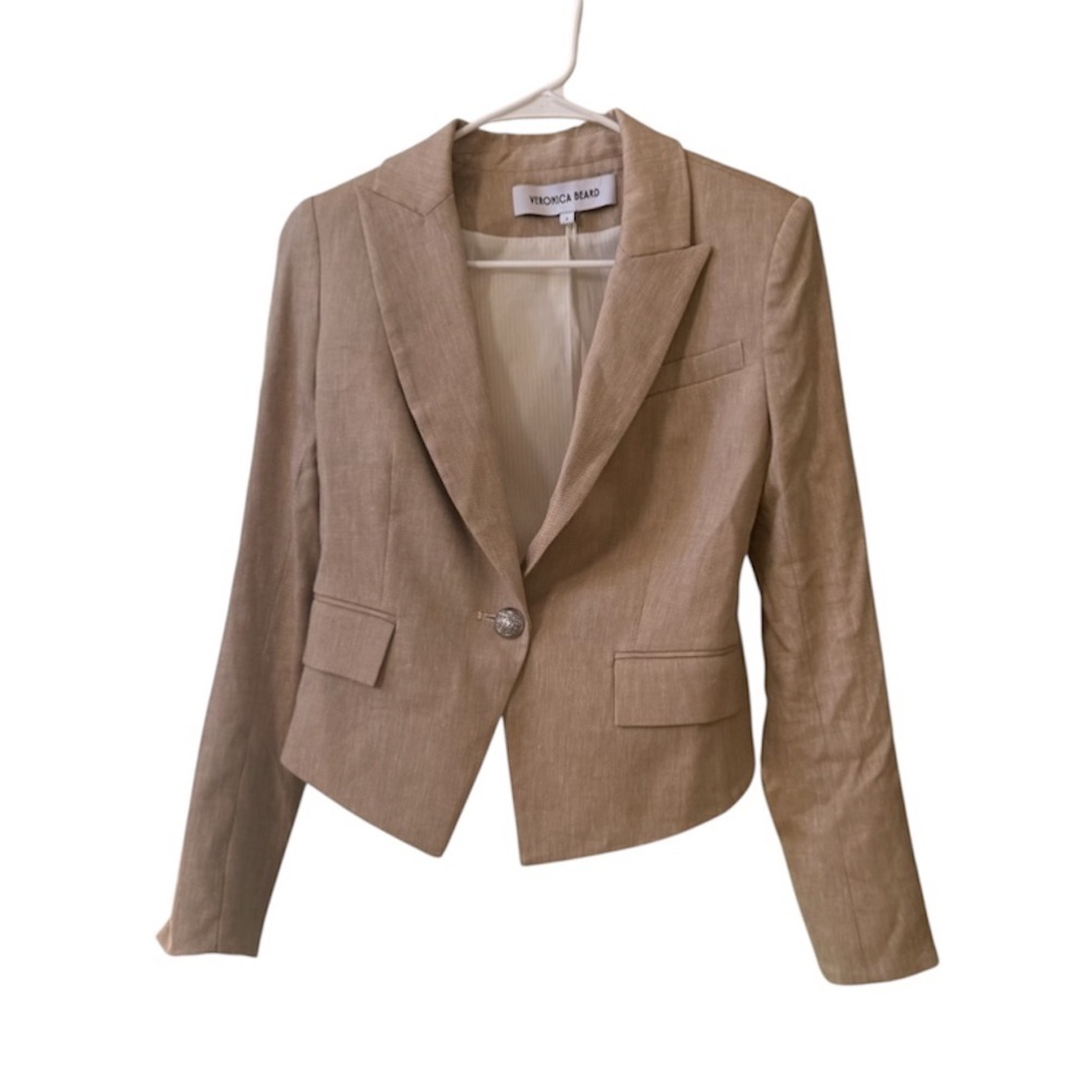 VERONICA BEARD Hosanna Linen Dickey Jacket in Khaki Melange Sz 2 - Picture 5 of 11